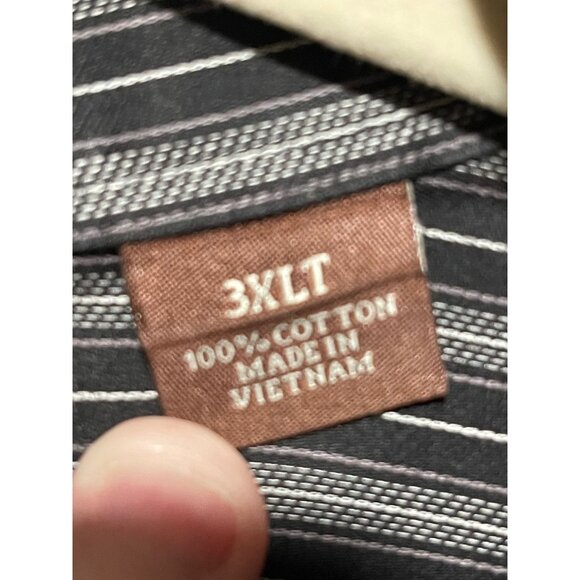 Perry Ellis Men's 3XLT black white Striped Button-Down Shirt Long Sleeve - Picture 6 of 7